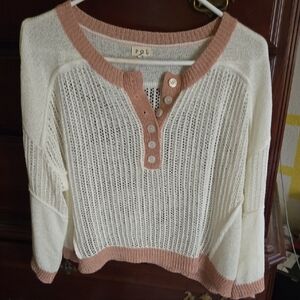 POL Women's Knit Sweater in Cream and Pink